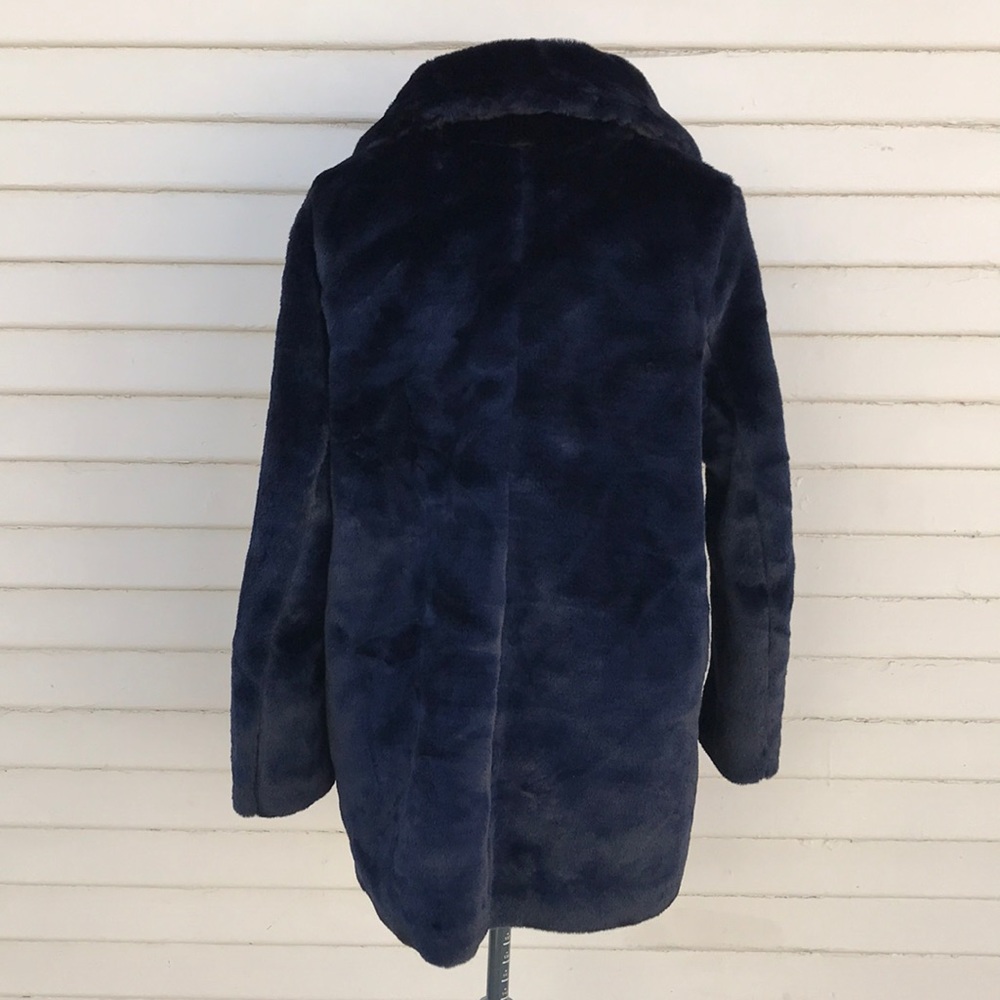 H&M navy blue faux fur jacket coat - Picture 4 of 8